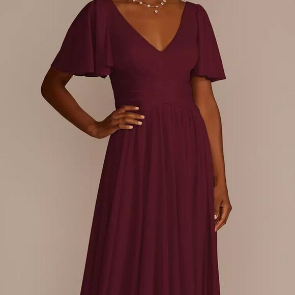 Floor Lenth Flutter Sleeve Crisscross Mesh Dress-DB Celebrate - Picture 9 of 14